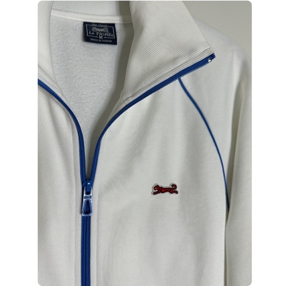 Vintage Men’s Le Tigre Cotton Track Jacket in White and Blue - Zip Up - Medium - Picture 2 of 10